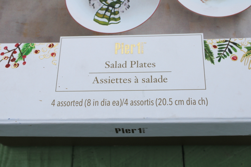 photo of Pier 1 Christmas puppies holiday salad or dessert plates dogs in winter hats!  #5